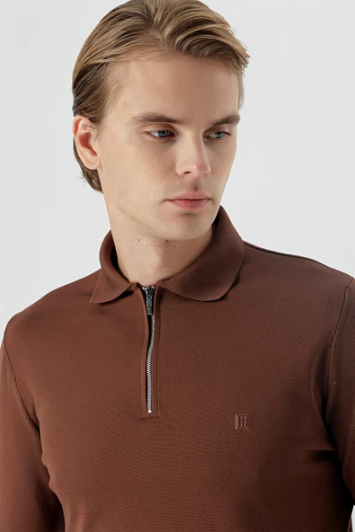 Taba Örme Polo Yaka Klasik Slim Fit Dar Kesim Triko 1012235169 - 5