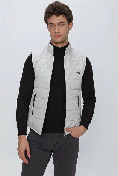 Taş Rengi Dik Yaka Kapitone Casual Şişme Yelek 1009225153 - 2