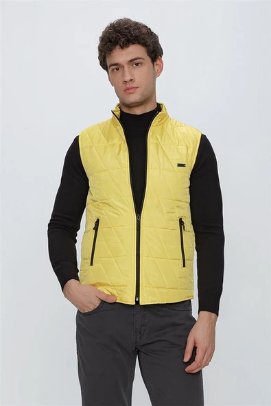 Sarı Dik Yaka Kapitone Casual Şişme Yelek 1009225153 - Resim 4