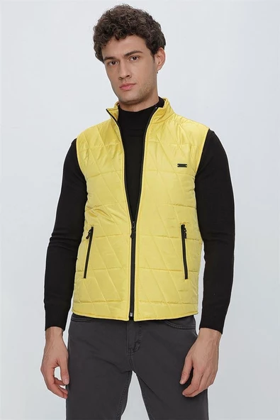 Sarı Dik Yaka Kapitone Casual Şişme Yelek 1009225153 - Resim 3