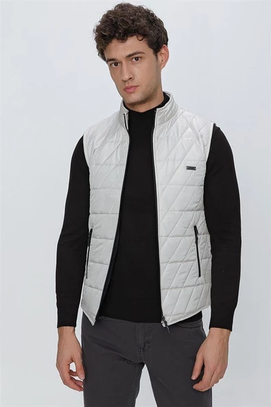 Taş Rengi Dik Yaka Kapitone Casual Şişme Yelek 1009225153 - 4