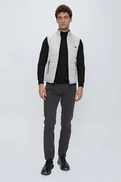Taş Rengi Dik Yaka Kapitone Casual Şişme Yelek 1009225153 - 5