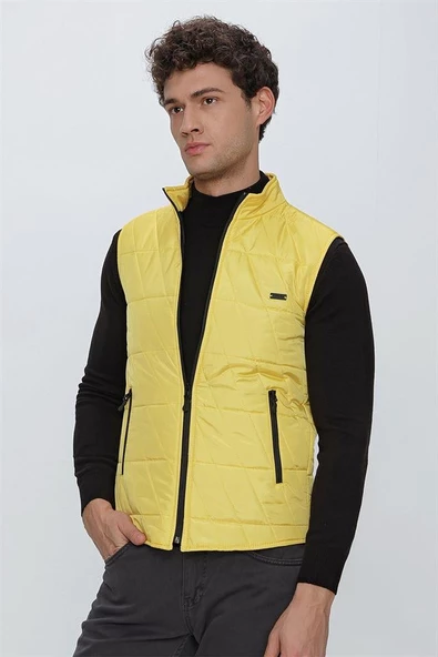 Sarı Dik Yaka Kapitone Casual Şişme Yelek 1009225153 - Resim 5