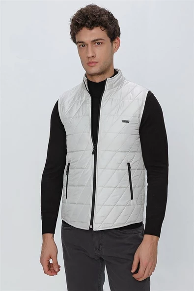 Taş Rengi Dik Yaka Kapitone Casual Şişme Yelek 1009225153 - 3