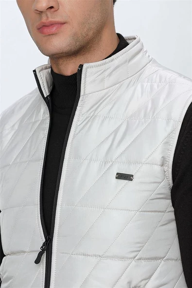 Taş Rengi Dik Yaka Kapitone Casual Şişme Yelek 1009225153 - 6