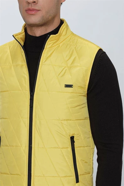 Sarı Dik Yaka Kapitone Casual Şişme Yelek 1009225153 - Resim 7