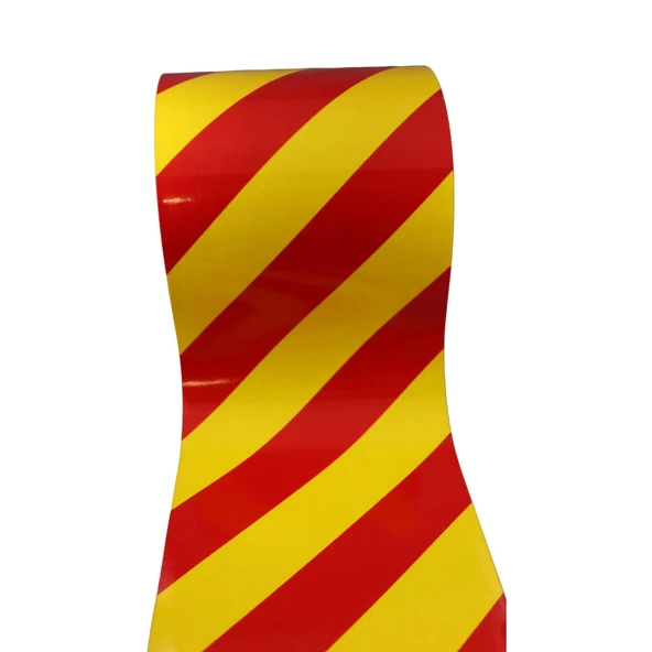 Reflektörlü Yapışkanlı Parlayan Fosfor Sarı Kırmızı 10 Mt Reflektif Düz Şerit Bant 10 cm İkaz Bandı - Resim 5