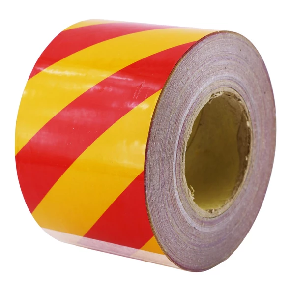 Reflektörlü Yapışkanlı Parlayan Fosfor Sarı Kırmızı 10 Mt Reflektif Düz Şerit Bant 10 cm İkaz Bandı - Resim 6