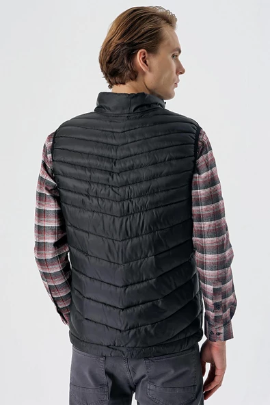 Siyah Dik Yaka Dolumlu Casual Şişme Yelek 1009235153 - Resim 4