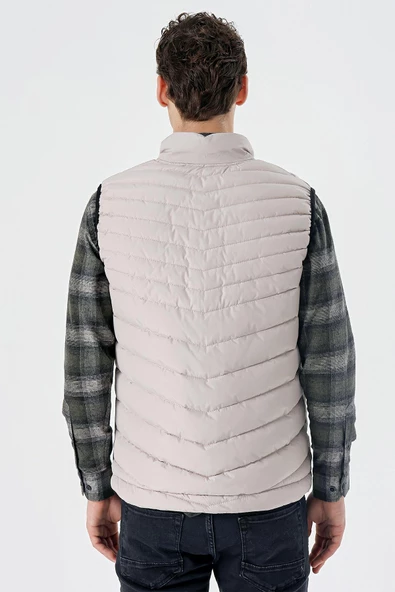 Taş Rengi Dik Yaka Dolumlu Casual Şişme Yelek 1009235152 - 7