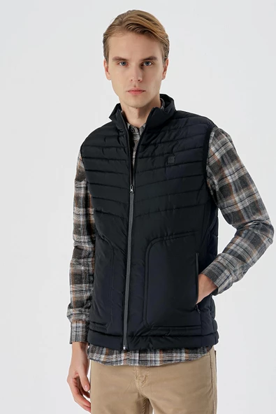 Siyah Dik Yaka Dolumlu Casual Şişme Yelek 1009235152 - 3