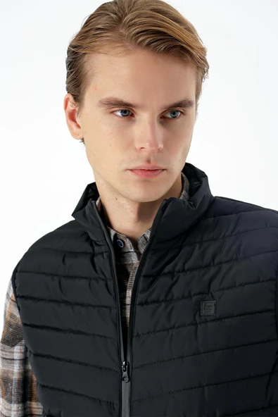 Siyah Dik Yaka Dolumlu Casual Şişme Yelek 1009235152 - 5