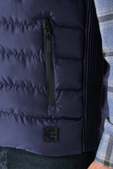 Koyu Lacivert Dik Yaka Casual Şişme Yelek 1009235150 - Resim 8