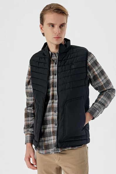 Siyah Dik Yaka Dolumlu Casual Şişme Yelek 1009235152 - 2
