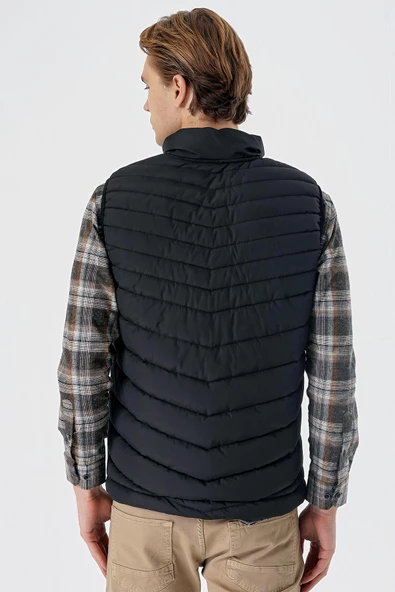 Siyah Dik Yaka Dolumlu Casual Şişme Yelek 1009235152 - 6
