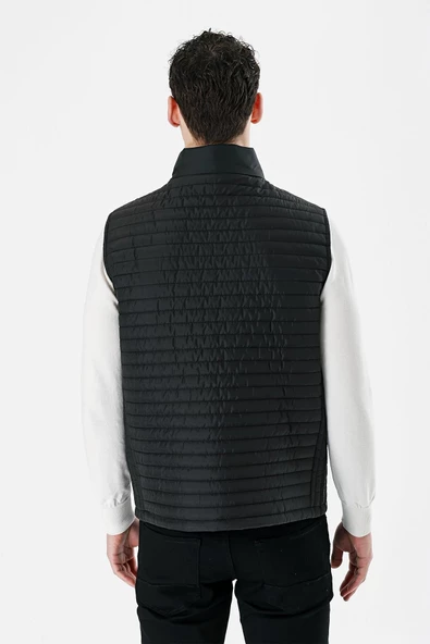 Siyah Dik Yaka Kapitone Klasik Slim Fit Yelek 1009235151 - 6