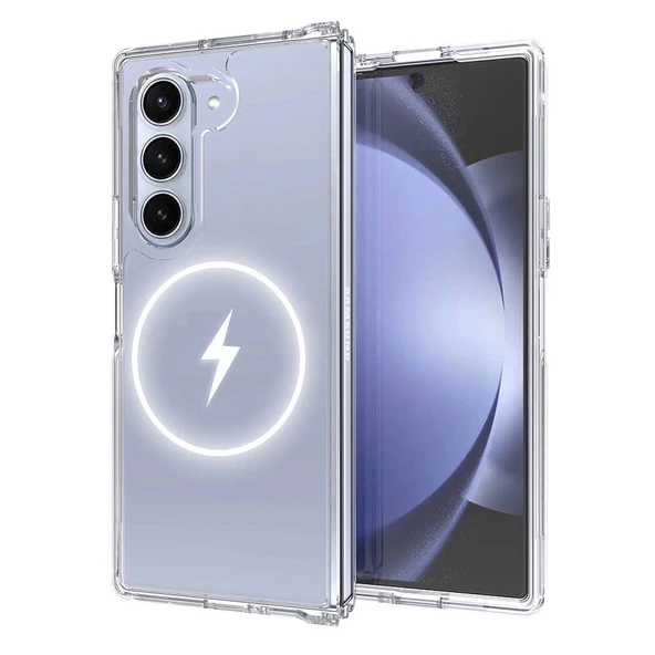 Galaxy Z Fold 6 Kılıf Magsafe Şarj Özellikli Şeffaf Sert PC Redclick Embos Kapak - Resim 3