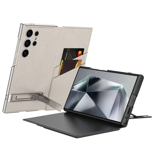 Galaxy S24 Ultra Kılıf Kamera Korumalı Suni Deri Tasarım Redclick Droga Standlı Kartlıklı Kapaklı Kılıf - Resim 4