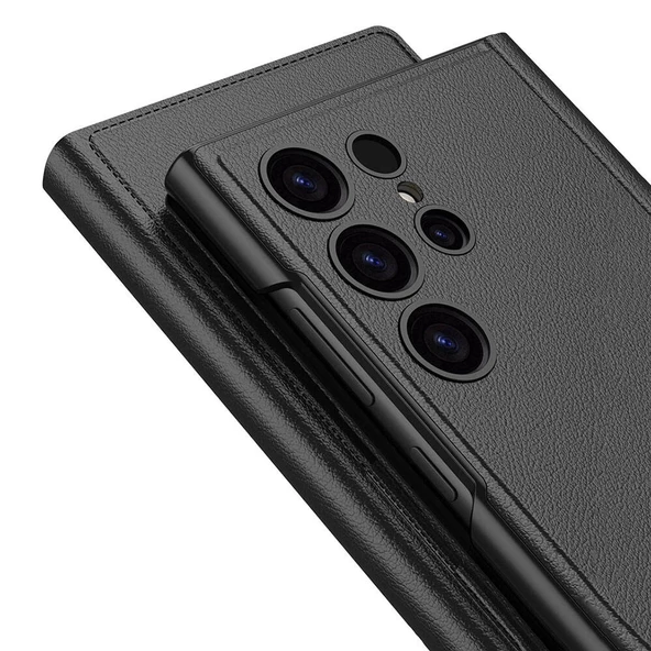 Galaxy S24 Ultra Kılıf Kamera Korumalı Suni Deri Tasarım Redclick Droga Standlı Kartlıklı Kapaklı Kılıf - Resim 2