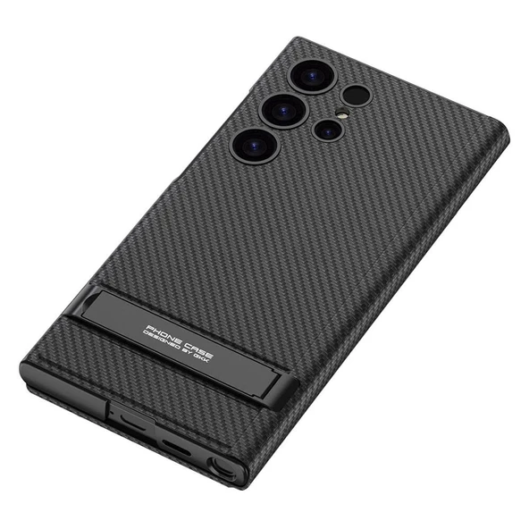 Galaxy S24 Ultra Kılıf Kamera Korumalı Karbon Tasarım Redclick Droga Standlı Kartlıklı Kapaklı Kılıf - Resim 3