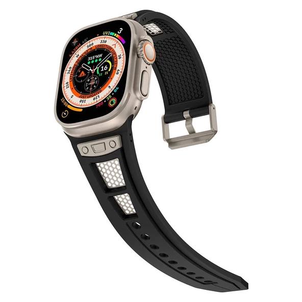 Apple Watch 42mm KRD-117 Hava Alabilen Delikli Metal Süslemeli Desenli Silikon Kordon - 2