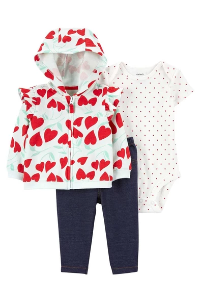 Carter's Kız Bebek 3'lü Alt Üst Hırkalı Set