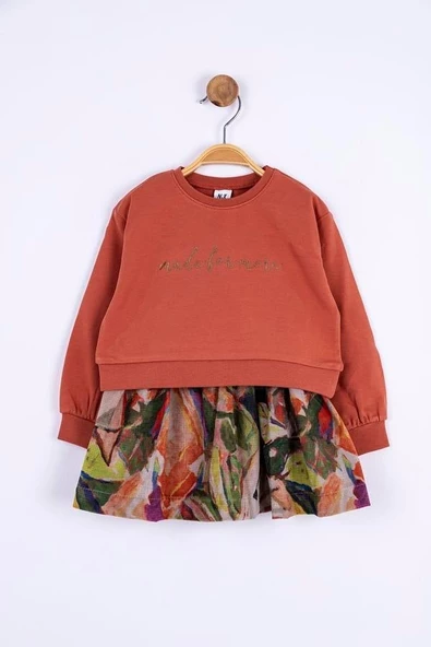 Kız Bebek Eteği Kadife Mine Sweat Elbise - 5