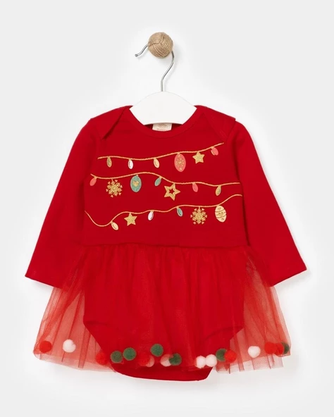 Name Baby Kids Kız Bebek Tütülü Ponponlu Yılbaşı Elbisesi - 8