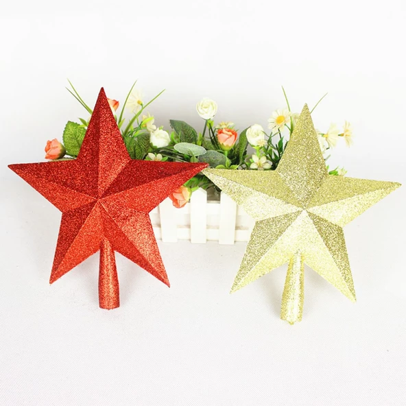 Yılbaşı Altın Simli Yıldız Çam Ağacı Tepeliği 14 cm - 3