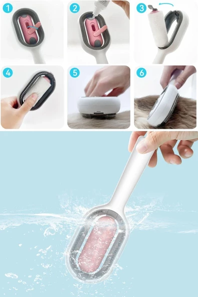 BUFFER® Su Hazneli Kedi ve Köpek Tüyü Toplamama Fırçası Su Hazneli Pet Tarağı - 9