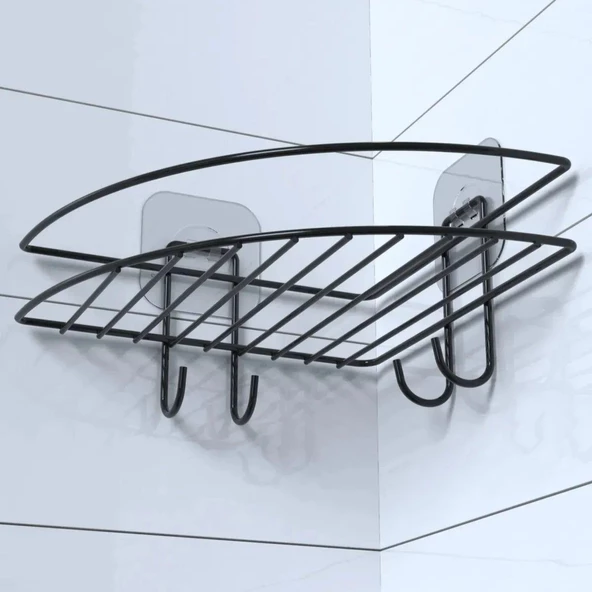 BUFFER® Yapışkanlı Banyo Köşeliği Kancalı Köşe Rafı Duş Şampuanlık Duvar Düzenleyici Organizer Raf - 2