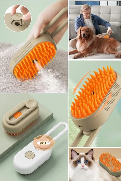 BUFFER®  Saplı Su Püskürtmeli Kedi Köpek Fırçası Masaj Etkili Tüy Toplama Tarağı - 9