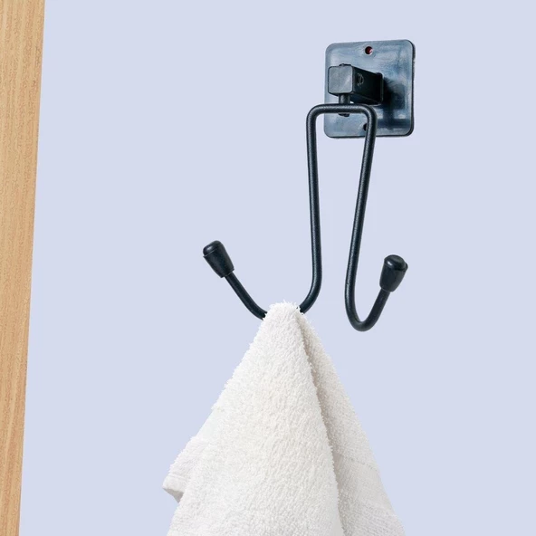 BUFFER® Kendiliğinden Yapışkanlı Siyah Paslanmaz Metal Bornoz ve Havlu Askılığı - 2