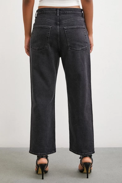 Boru Paça Yüksek Bel Jean Siyah - 6