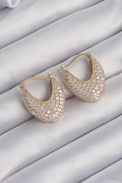 MuI MuI Pirinç Gold Renk Zirkon Taşlı Badem Model Küpe