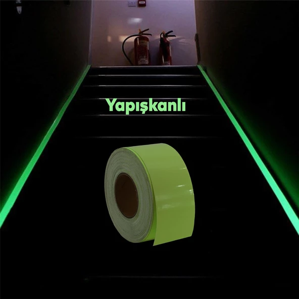 Fotolümen Gece Parlayan 7.5 cm Yeşil Reflektörlü Fosforlu Reflektif Düz Şerit Bant 10 Mt İkaz Bandı - 6