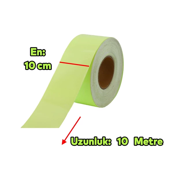 Fotolümen Gece Parlayan En 10 cm Reflektörlü 10 Mt İkaz Yeşil Fosforlu Reflektif Düz Şerit Bant - 2