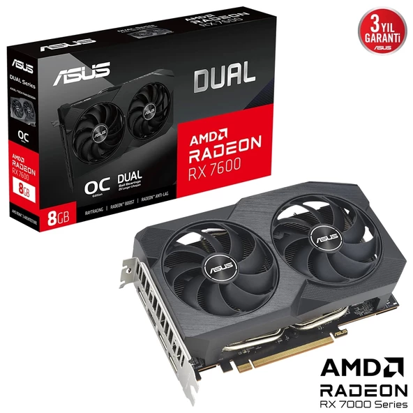 Asus Radeon RX 7600 DUAL-RX7600-O8G-V2 8GB GDDR6 128bit OC Ekran Kartı - 1