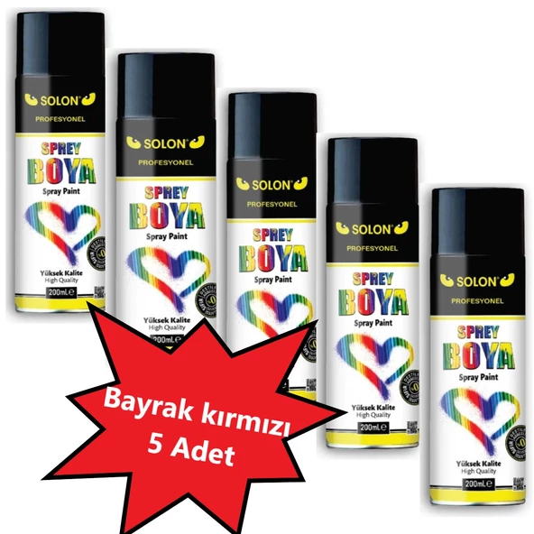 5 Adet Bayrak Kırmızı Sprey Boya 200 ml.