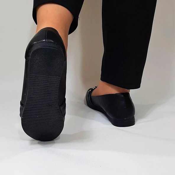 Fiyra sdf612 Tokalı Fiyonk Siyah Kaymaz Bayan Babet - 4