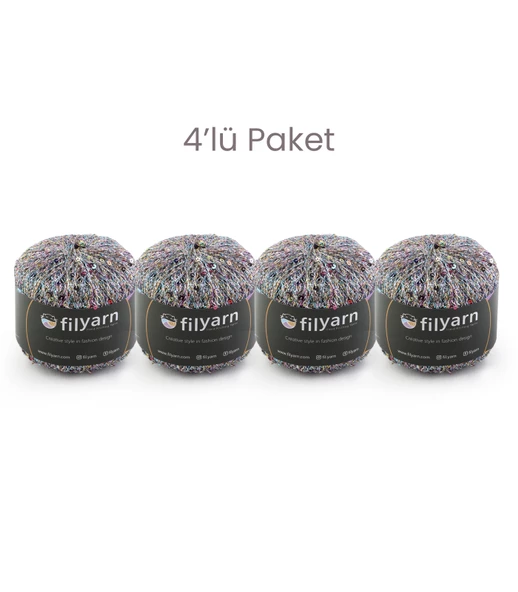 Galaxy 4'lü Simli Pullu Örgü İpi Seti Amigurumi Süsleme İpi Çanta İpi Kombin İpi - 11