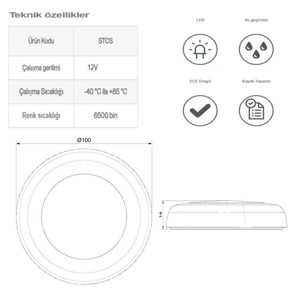 Sanel Spot Yüzey 24 Led Lamba Su Geçirmez 12V Beyaz STCS12W24 - 3