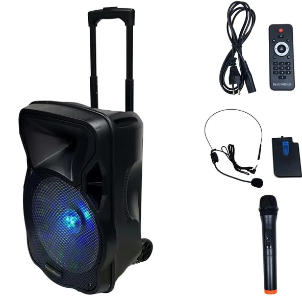 ElectroMaster 38cm Portatif Taşınabilir Mikrofonlu Amfili Seyyar Ses Sistemi+ Karaoke - 2