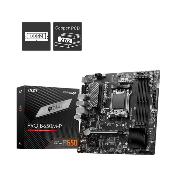MSI Pro B650M-P 6000mhz(OC) RGB M.2 DDR5 AM5 Anakart