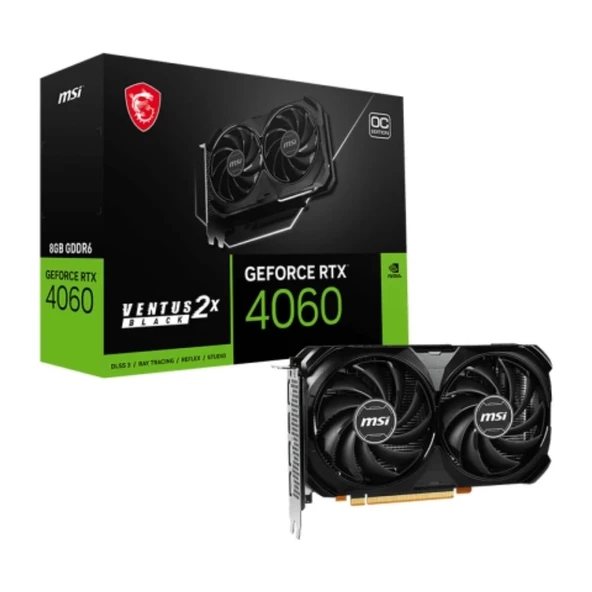 MSI GeForce RTX 4060 Ventus 2X OC Siyah 8GB GDDR6 DLSS 3 128 Bit Ekran Kartı