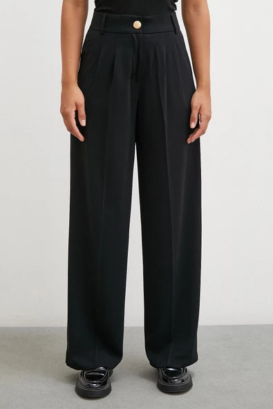 Geniş Paça Pantolon Siyah - 4