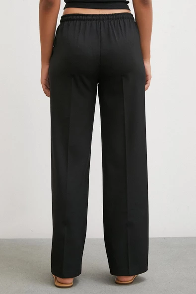 Bol Paça Lastikli Pantolon Siyah - Resim 6
