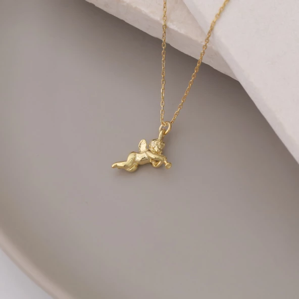 925 Ayar Trompet Çalan Gümüş Melek Temalı Kolye - Resim 3