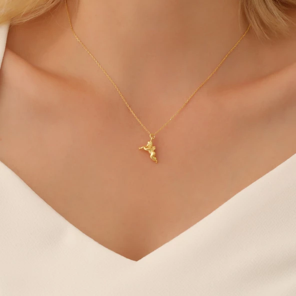 925 Ayar Trompet Çalan Gümüş Melek Temalı Kolye - Resim 2