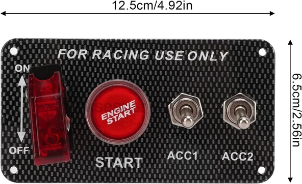 On - Off Start Stop Düğmesi Racing Şalteri Anahtarları Tam Set Full İçerik - 2